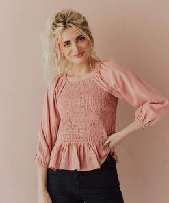 Vendor-unknown Tops Ellen Smocked Blouse Dusty Peach 11 Vendor-unknown Tops Ellen Smocked Blouse Dusty Peach