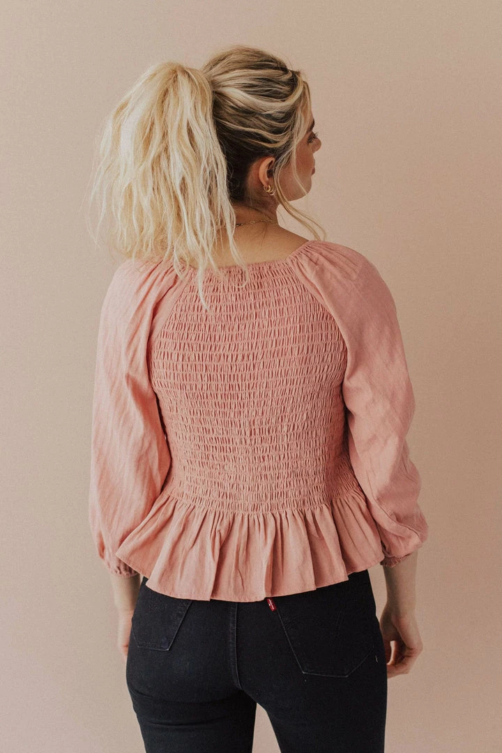 Vendor-unknown Tops Ellen Smocked Blouse Dusty Peach 8 Vendor-unknown Tops Ellen Smocked Blouse Dusty Peach