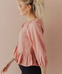 Vendor-unknown Tops Ellen Smocked Blouse Dusty Peach 13 Vendor-unknown Tops Ellen Smocked Blouse Dusty Peach