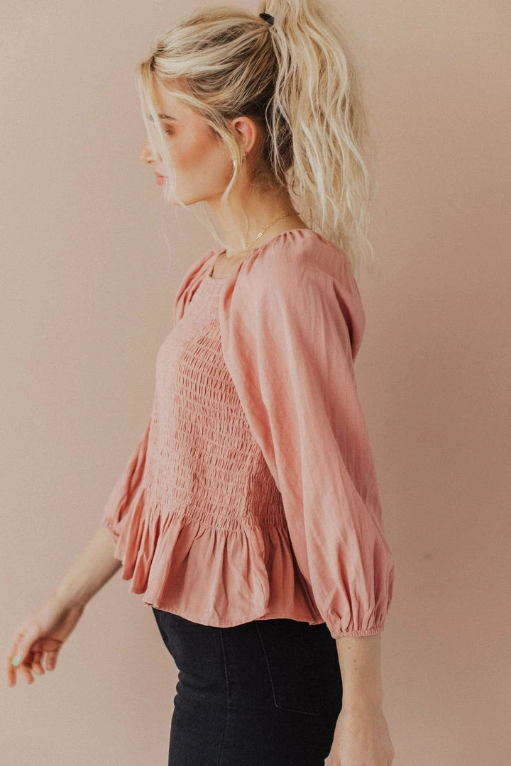 Vendor-unknown Tops Ellen Smocked Blouse Dusty Peach 7 Vendor-unknown Tops Ellen Smocked Blouse Dusty Peach