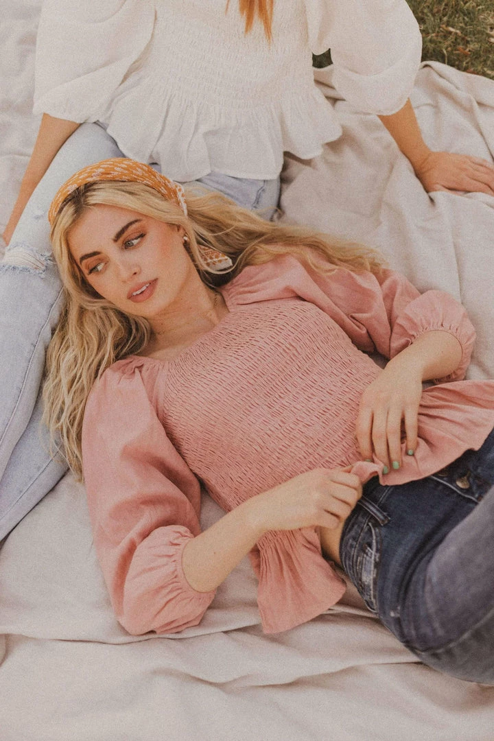 Vendor-unknown Tops Ellen Smocked Blouse Dusty Peach 9 Vendor-unknown Tops Ellen Smocked Blouse Dusty Peach