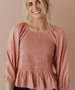 Vendor-unknown Tops Ellen Smocked Blouse Dusty Peach 10 Vendor-unknown Tops Ellen Smocked Blouse Dusty Peach