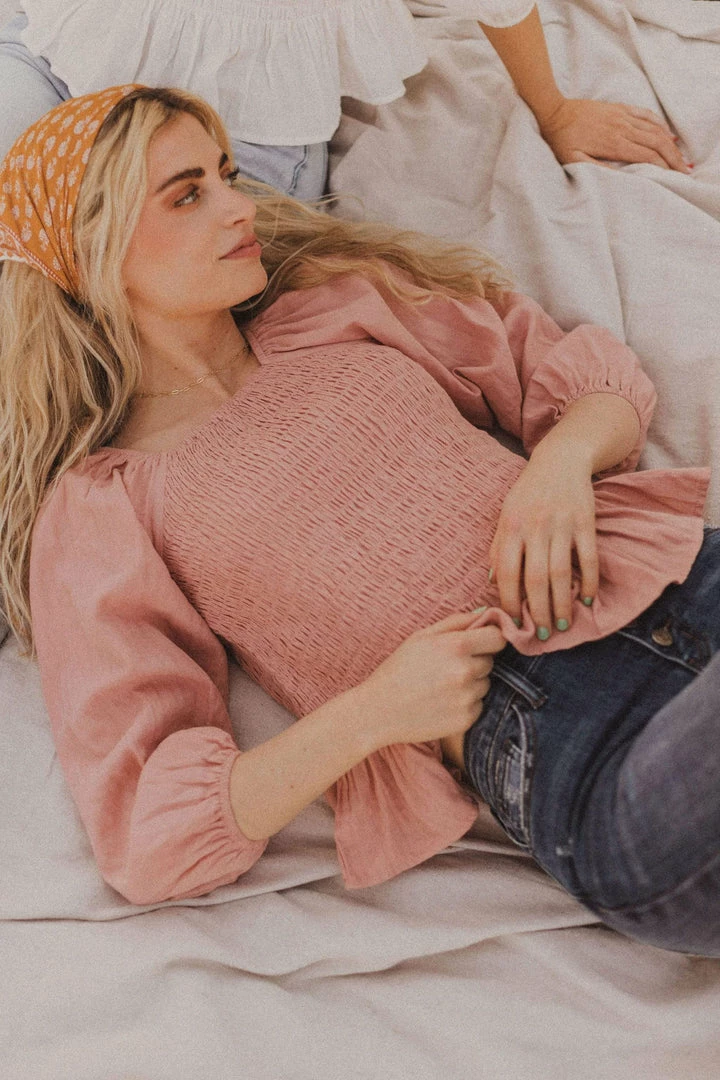 Vendor-unknown Tops Ellen Smocked Blouse Dusty Peach 3 Vendor-unknown Tops Ellen Smocked Blouse Dusty Peach