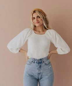 Vendor-unknown Tops Ellen Smocked Blouse Ivory