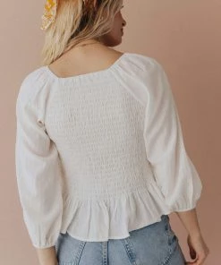 Vendor-unknown Tops Ellen Smocked Blouse Ivory