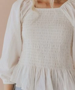 Vendor-unknown Tops Ellen Smocked Blouse Ivory