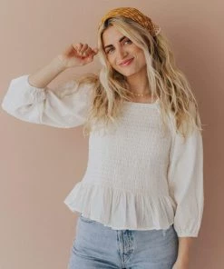 Vendor-unknown Tops Ellen Smocked Blouse Ivory