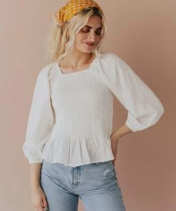 Vendor-unknown Tops Ellen Smocked Blouse Ivory
