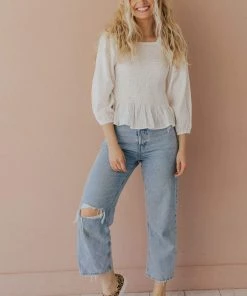 Vendor-unknown Tops Ellen Smocked Blouse Ivory