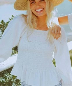 Vendor-unknown Tops Ellen Smocked Blouse Ivory