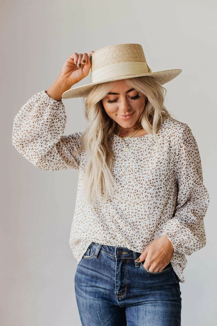 Vendor-unknown Evalyn Flocked Leopard Puff Sleeve Top Ivory Tops 5 Vendor-unknown Evalyn Flocked Leopard Puff Sleeve Top Ivory Tops