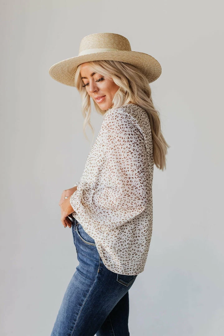 Vendor-unknown Evalyn Flocked Leopard Puff Sleeve Top Ivory Tops 7 Vendor-unknown Evalyn Flocked Leopard Puff Sleeve Top Ivory Tops