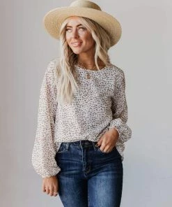 Vendor-unknown Evalyn Flocked Leopard Puff Sleeve Top Ivory Tops 12 Vendor-unknown Evalyn Flocked Leopard Puff Sleeve Top Ivory Tops