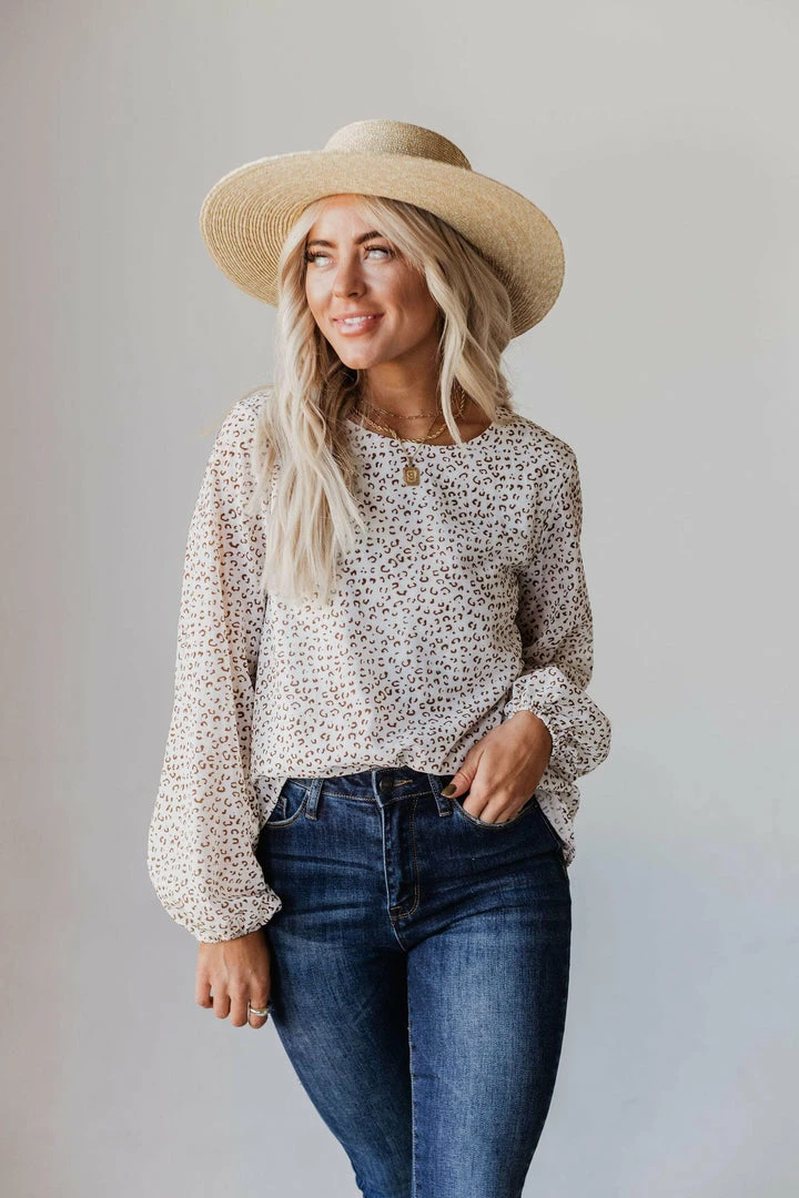 Vendor-unknown Evalyn Flocked Leopard Puff Sleeve Top Ivory Tops 6 Vendor-unknown Evalyn Flocked Leopard Puff Sleeve Top Ivory Tops