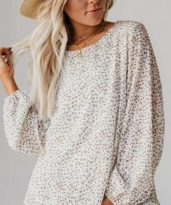 Vendor-unknown Evalyn Flocked Leopard Puff Sleeve Top Ivory Tops
