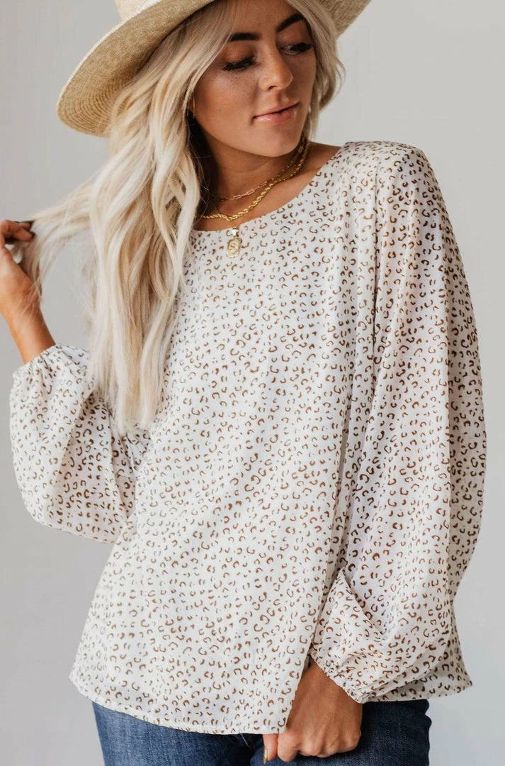 Vendor-unknown Evalyn Flocked Leopard Puff Sleeve Top Ivory Tops 3 Vendor-unknown Evalyn Flocked Leopard Puff Sleeve Top Ivory Tops