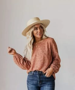 Vendor-unknown Evalyn Flocked Leopard Puff Sleeve Top Peach Tops