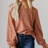 Vendor-unknown Evalyn Flocked Leopard Puff Sleeve Top Peach Tops 1 Vendor-unknown Evalyn Flocked Leopard Puff Sleeve Top Peach Tops