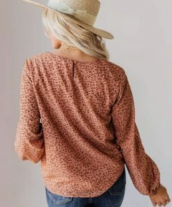 Vendor-unknown Evalyn Flocked Leopard Puff Sleeve Top Peach Tops