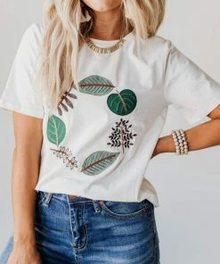 Vendor-unknown Tops EXCLUSIVE! Julia Embroidered Leaf Circle Tee