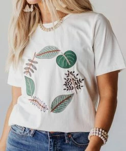 Vendor-unknown Tops EXCLUSIVE! Julia Embroidered Leaf Circle Tee