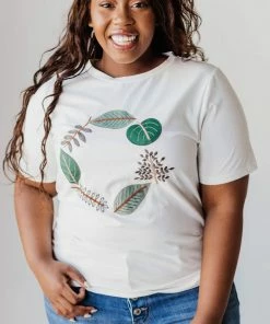 Vendor-unknown Tops EXCLUSIVE! Julia Embroidered Leaf Circle Tee