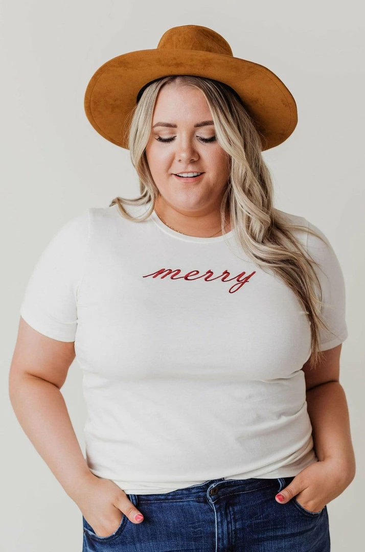 Vendor-unknown Plus Size EXCLUSIVE! Merry Embroidered Tee Tops 3 Vendor-unknown Plus Size EXCLUSIVE! Merry Embroidered Tee Tops