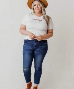 Vendor-unknown Plus Size EXCLUSIVE! Merry Embroidered Tee Tops