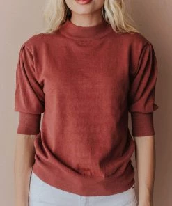 Vendor-unknown Fran Knit Top With Puff Sleeve Marsala Tops