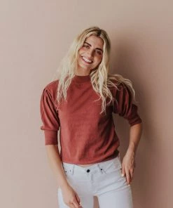 Vendor-unknown Fran Knit Top With Puff Sleeve Marsala Tops