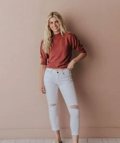 Vendor-unknown Fran Knit Top With Puff Sleeve Marsala Tops