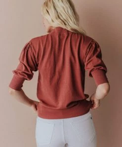 Vendor-unknown Fran Knit Top With Puff Sleeve Marsala Tops