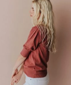 Vendor-unknown Fran Knit Top With Puff Sleeve Marsala Tops