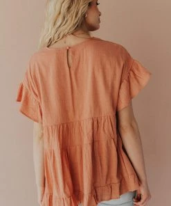 Vendor-unknown Gale Tiered Babydoll Top Light Rust Tops