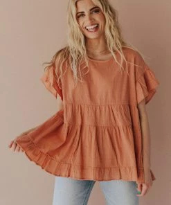 Vendor-unknown Gale Tiered Babydoll Top Light Rust Tops