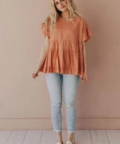 Vendor-unknown Gale Tiered Babydoll Top Light Rust Tops