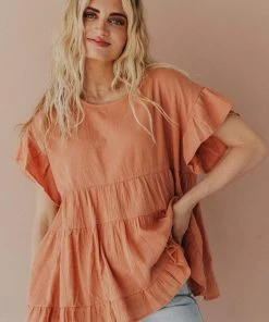 Vendor-unknown Gale Tiered Babydoll Top Light Rust Tops
