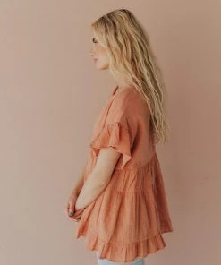 Vendor-unknown Gale Tiered Babydoll Top Light Rust Tops