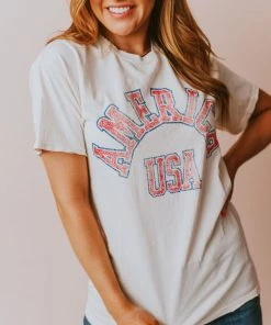 Vendor-unknown America USA Distressed Tee Tops