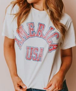 Vendor-unknown America USA Distressed Tee Tops