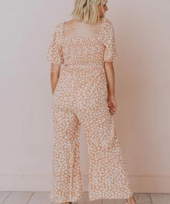 Lexi Floral Jumpsuit Apricot Dresses