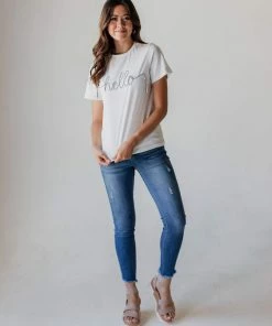 Hello Graphic Tee Tops