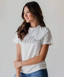 Hello Graphic Tee Tops
