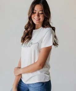 Hello Graphic Tee Tops