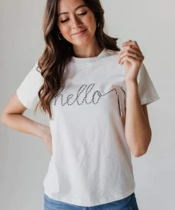 Hello Graphic Tee Tops