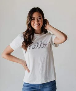 Hello Graphic Tee Tops