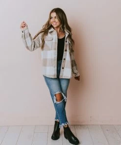 Lucy Avenue Abigail Plaid Jacket Khaki