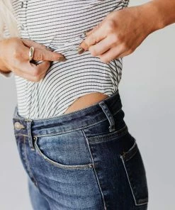 Vendor-unknown Jake Button Down Stripe Bodysuit Tops