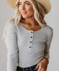 Vendor-unknown Jake Button Down Stripe Bodysuit Tops