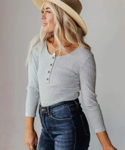 Vendor-unknown Jake Button Down Stripe Bodysuit Tops